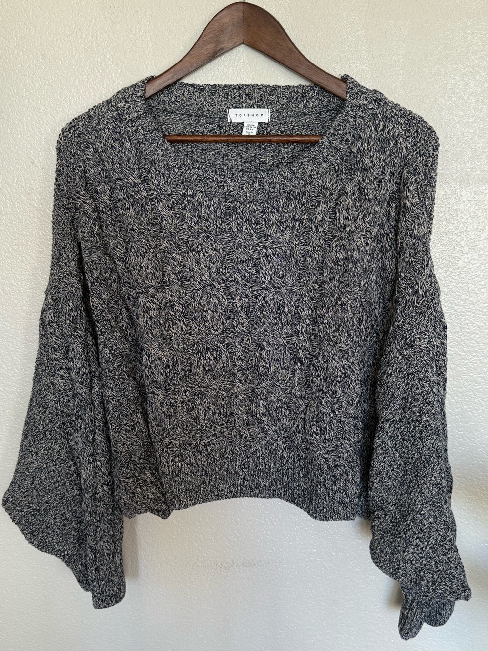 Topshop Gray Marled Balloon Sleeve Crewneck Sweater